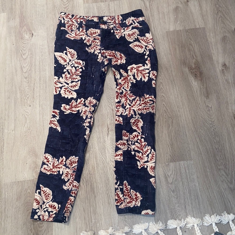 Free People Navy Floral Corduroy Pants - Picture 1 of 3